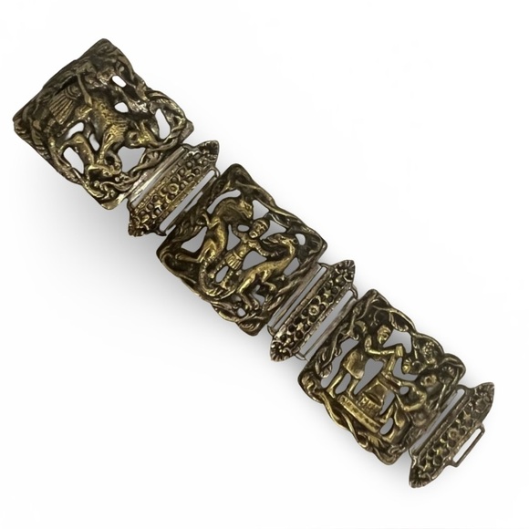 Jewelry - Vintage Brass Tone Etruscan Revival Cuff Bracelet